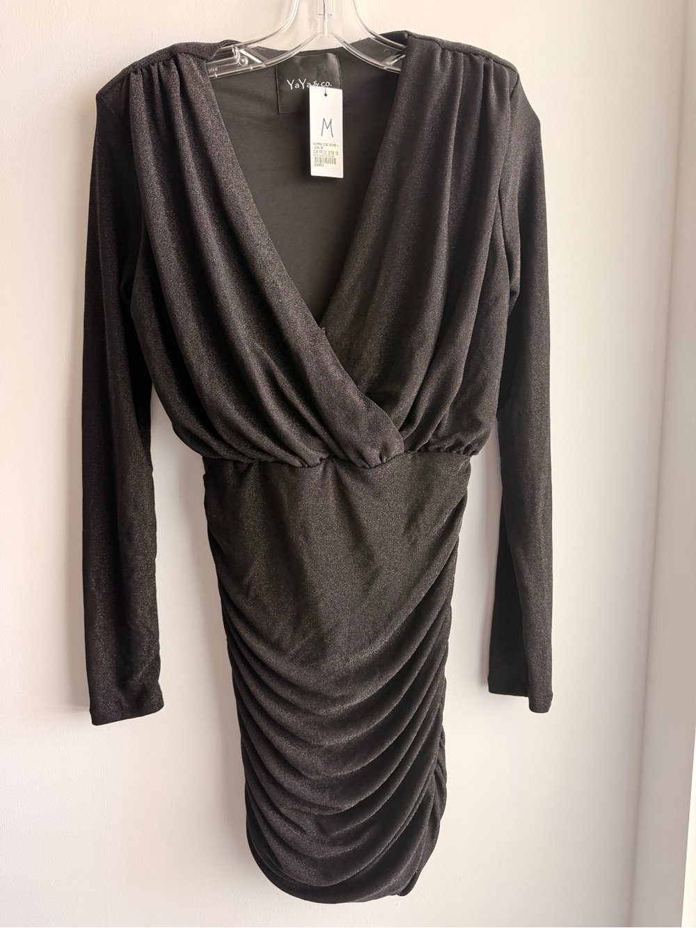Long-Sleeve Ruched V-Neck Dress